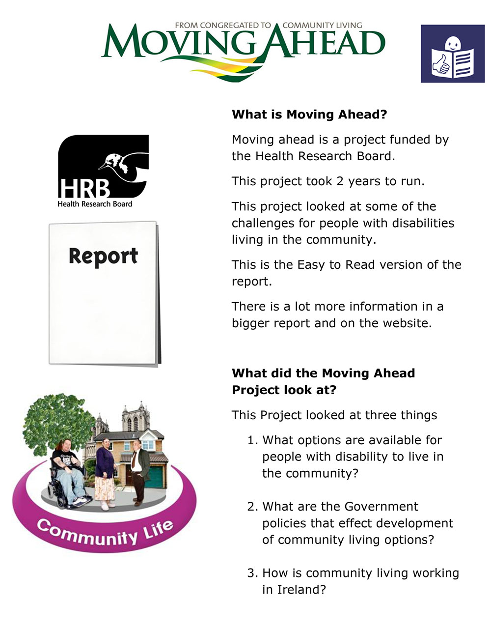 Moving Ahead – From Congregated to Community Living